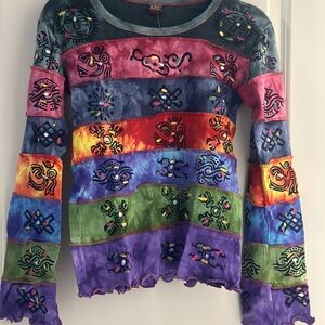 KPC Nepal Boho Tie-Dye Patchwork Long Sleeve - NWT - Size Small